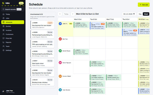 The week view of the schedule on a desktop